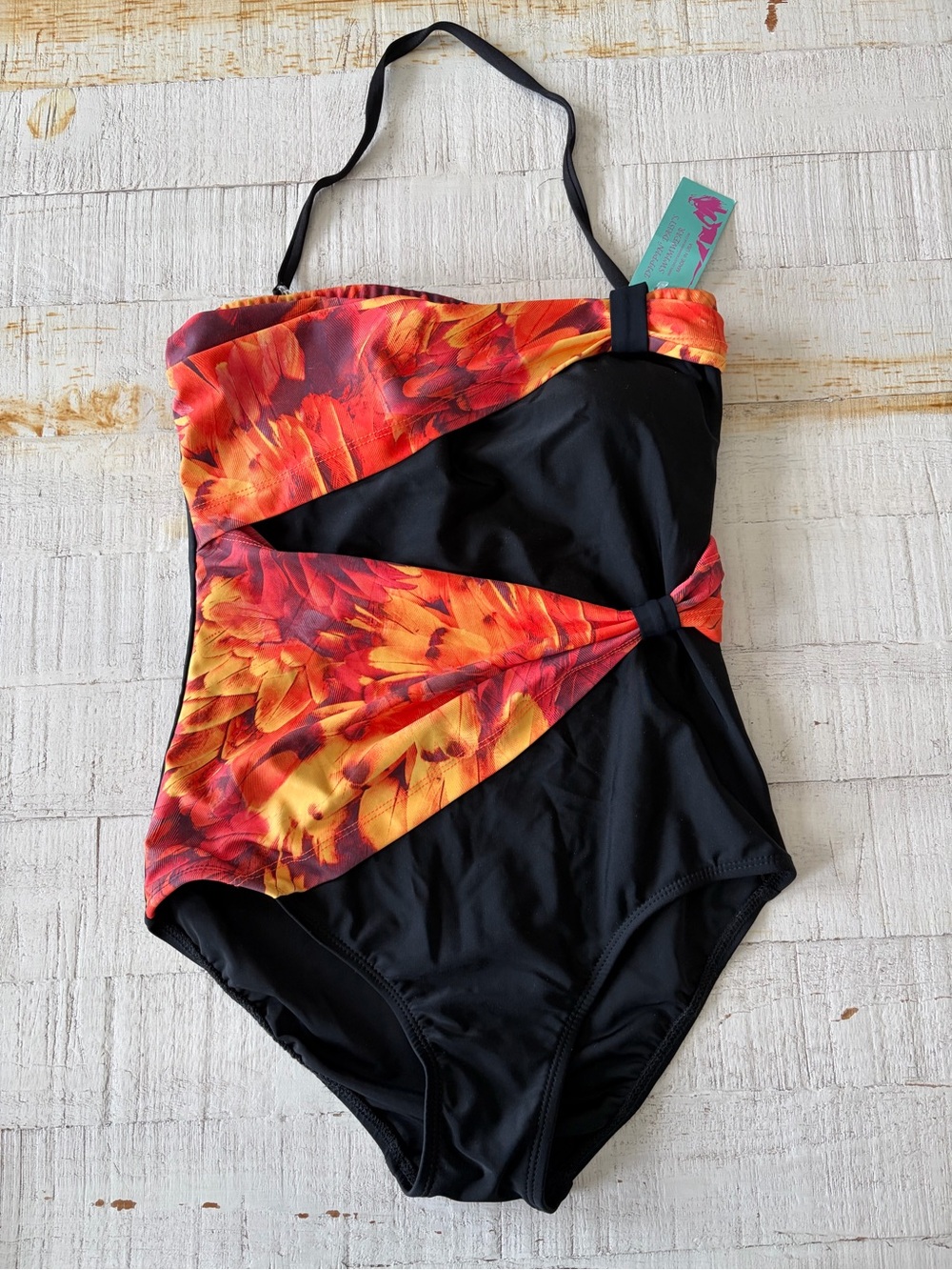 Vintage Dippin’ Daisy’s Swimwear NWT size‎ 10 Black One Piece Swimsuit Orange